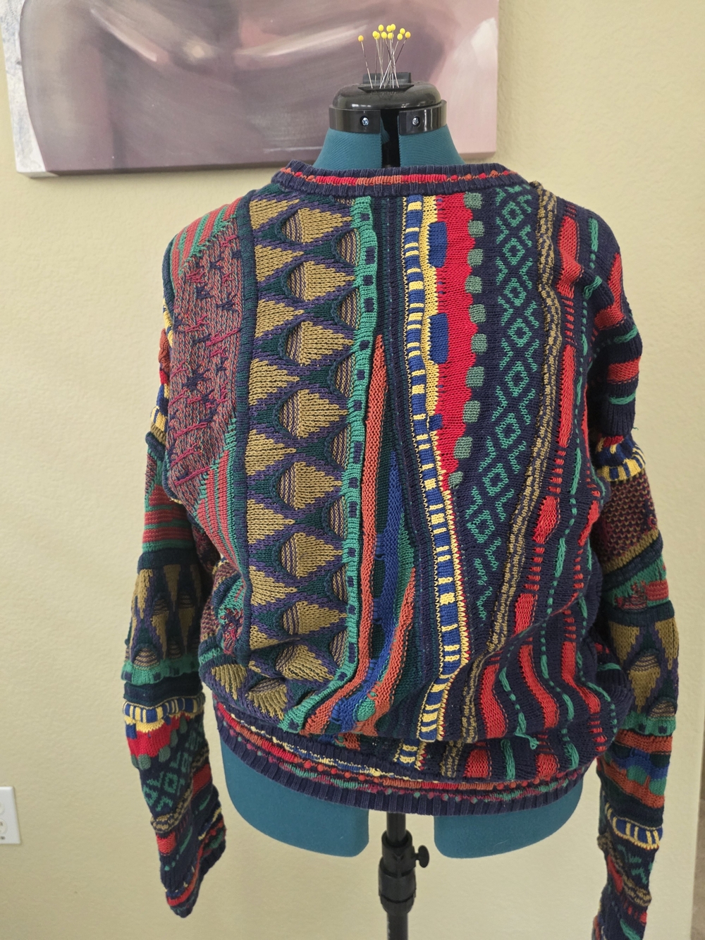 Colorful Geometric Patchwork Crewneck Sweater - Multicolor